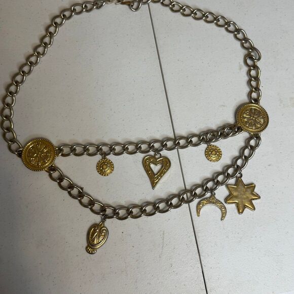 1980s Escada Gold tone Double Chain Statement Medallion Belt Made in Spain
